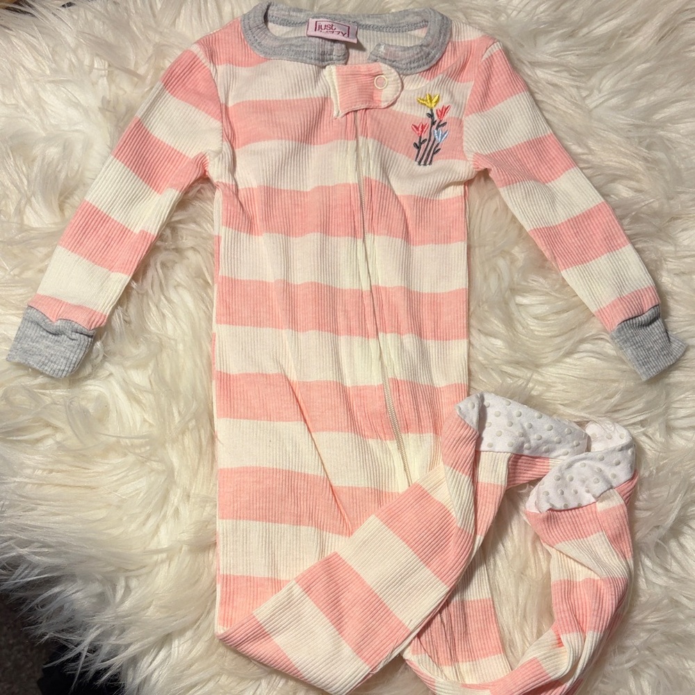 Baby Pink and Cream Striped Footie - Picture 1 of 4